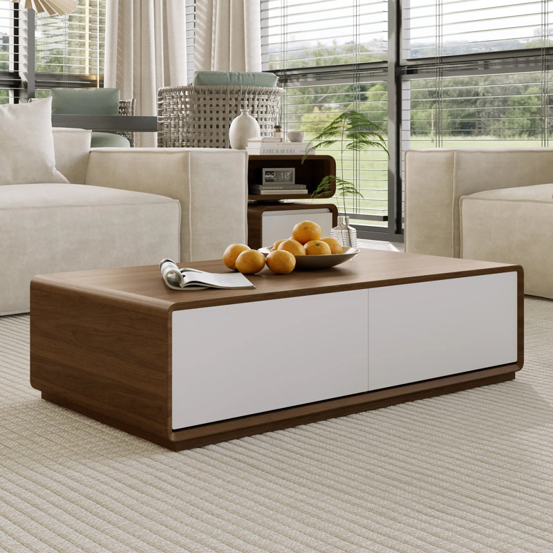 Xhevat Block Coffee Table with Storage, Fully Assembled, Brown/White
