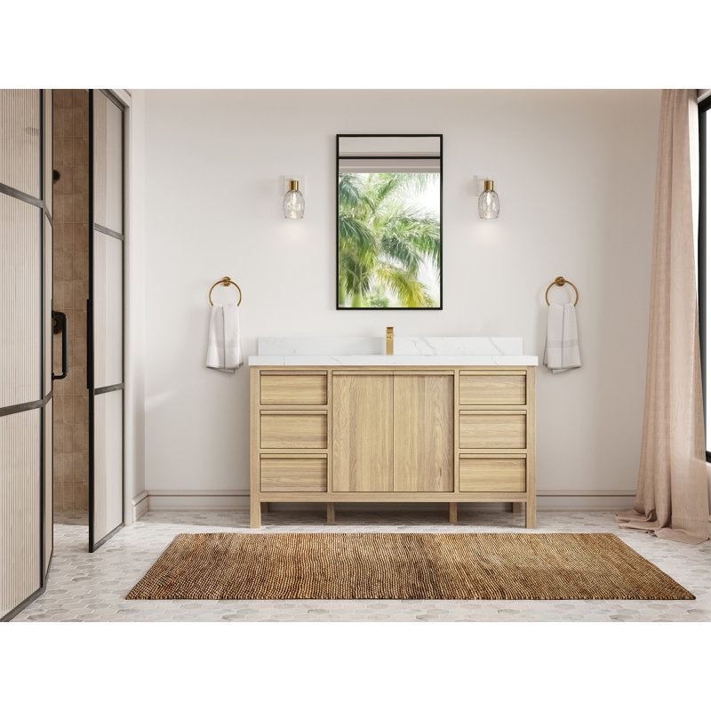 Elizabeth Oak 60 In. W X 22 In. D Single Sink Bathroom Vanity With 2 In. Quartz, Calacatta Laza