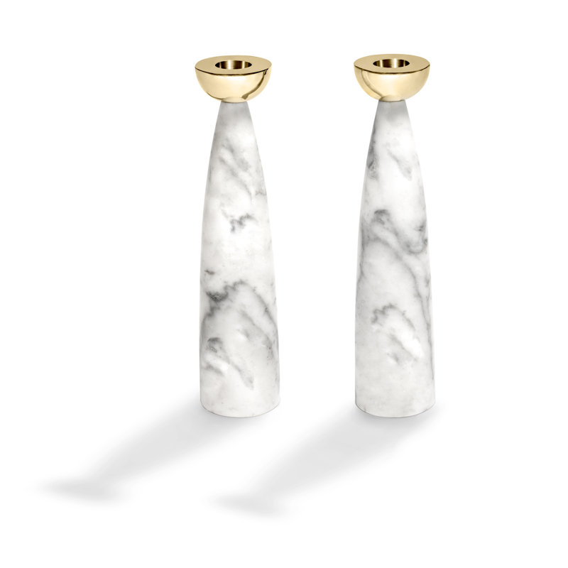 Carrara Marble and Gold 9.75" Tabletop Candlestick Set