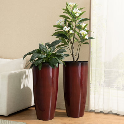 30"H Set of 2 Oversized Gradient Cobalt Faux Ceramic Tall Plastic Planter