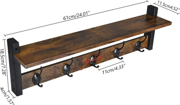 Troyes Brown 5-Hook Wall Mounted Coat Rack with Storage