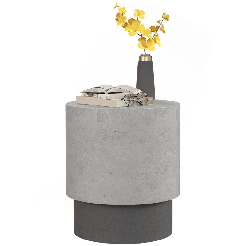 Concrete Finish End Table, Round Side Table With 4 Adjustable Feet, Lightweight For Indoor, Outdoor, Gray