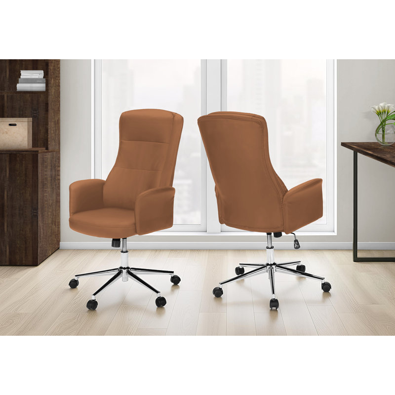 Office Chair, Swivel, Adjustable Height, Armrests, Ergonomic, Work, Black Leather Look, Chrome Metal, Contemporary, Modern