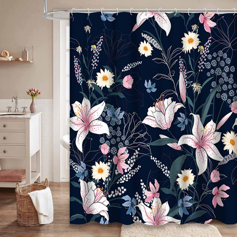 Rideau de douche imperméable à l'eau sans soudure à motif floral et tropical avec 12 crochets, L 72 po x l 72 po