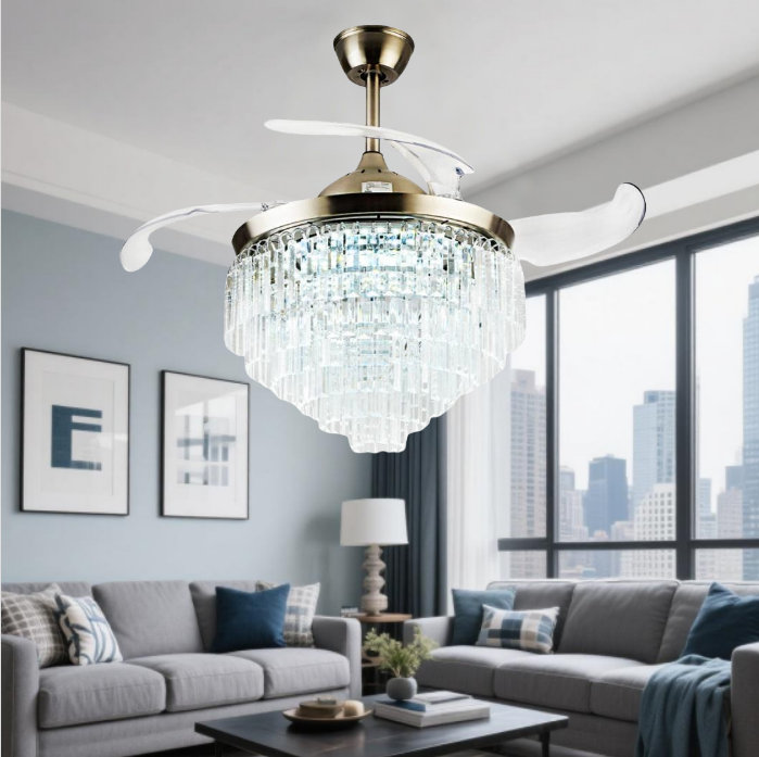 42-inch 6-layer Luxury Crystal Invisible Ceiling Fan Light