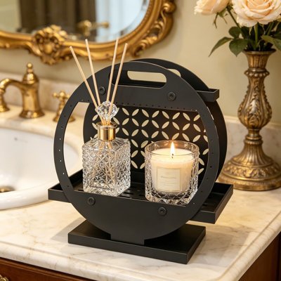 Organisateur de maquillage à 2 niveaux pour meuble-lavabo, support à parfum noir pour commode, tablette de comptoir de salle de bain, plateau de rangement pour porte-soin, présentoir à cosmétiques, rangement en métal peu encombrant