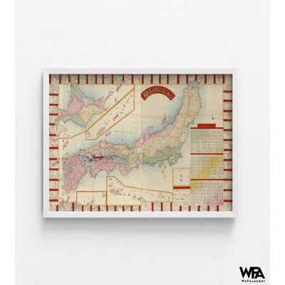 Japon avec points d'intérêt et table des comtés, impression de carte japonaise antique, ancienne carte du Japon, impression d'affiche décor japonais