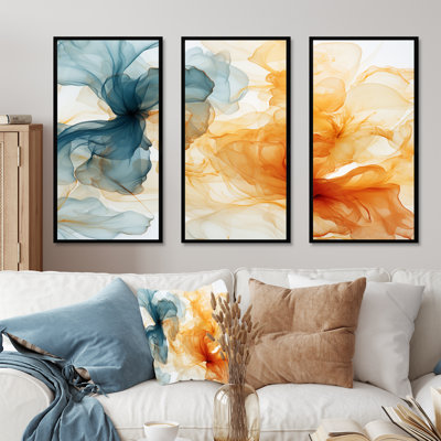 Encre orange et bleue - Collages abstraits, art mural