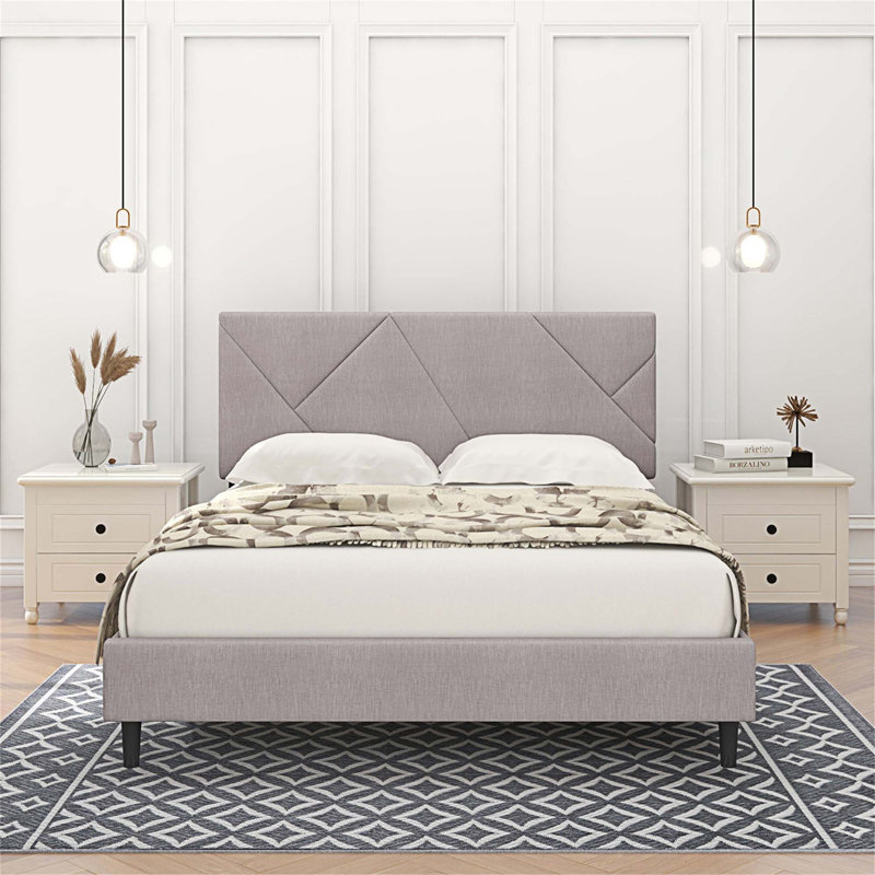 Lit plateforme, Double, Beige clair