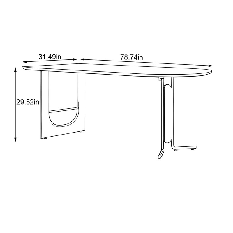 A rectangular retro dining table for home use, 29.52"H x 78.74"L x 31.49"W