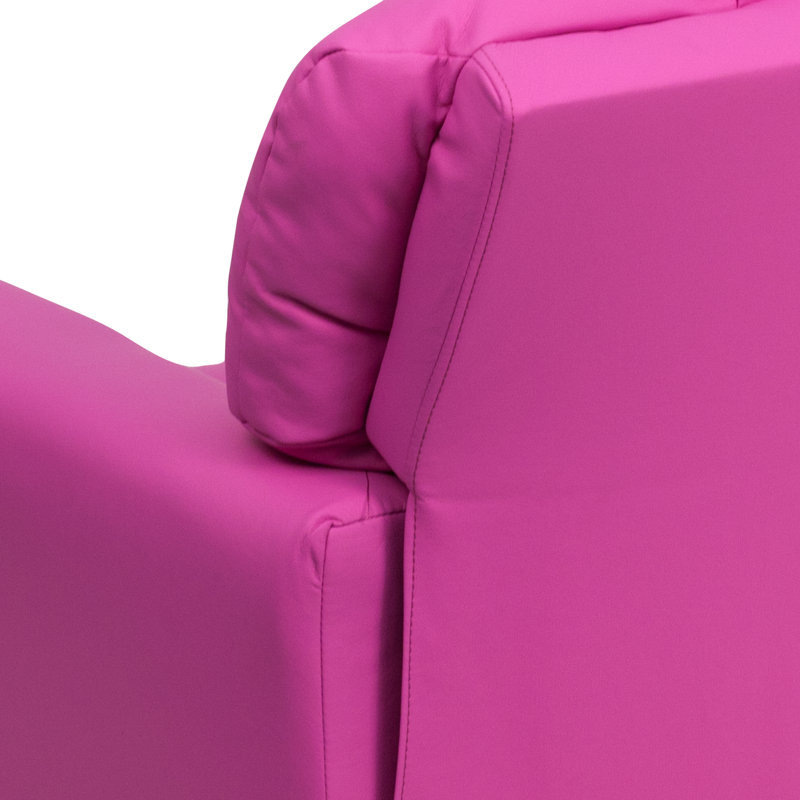 Contemporary Kids Recliner with Cup Holder, Vinyl - Hot Pink