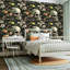 Papier peint adhésif peler et coller en PVC, revêtement mural auto-adhésif amovible avec impression de style de crâne botanique foncé fantaisie, imperméable pour la décoration intérieure - rouleau