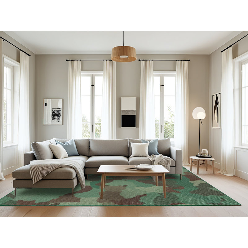 Tapis décoratif vert camouflage, Rectangle 8 pi x 10 pi