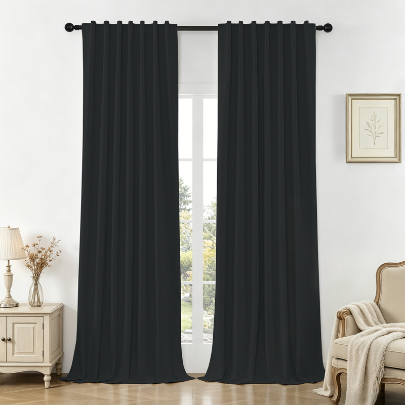 2pc 100% rideaux occultant avec passe-tringle et passe-tringle - 52 po x 108 po, noir, L 52 po x L 108 po, Noir