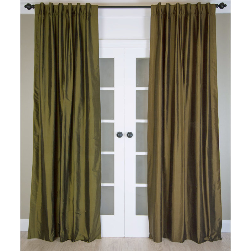 Silk Room Darkening Curtain Single Panel, 51" W x 96" L, Dark Khaki Green