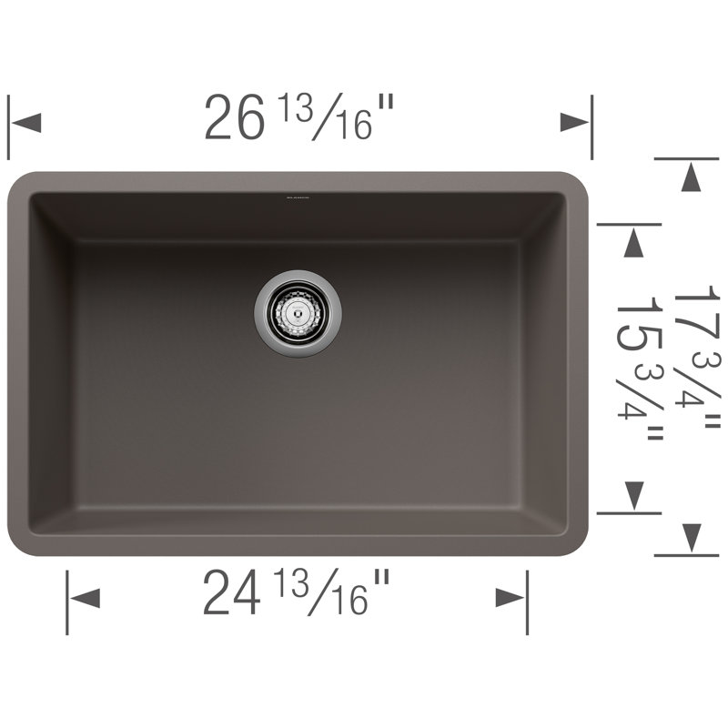 Precis SILGRANIT 27" Single Bowl Undermount Kitchen Sink, Volcano Gray