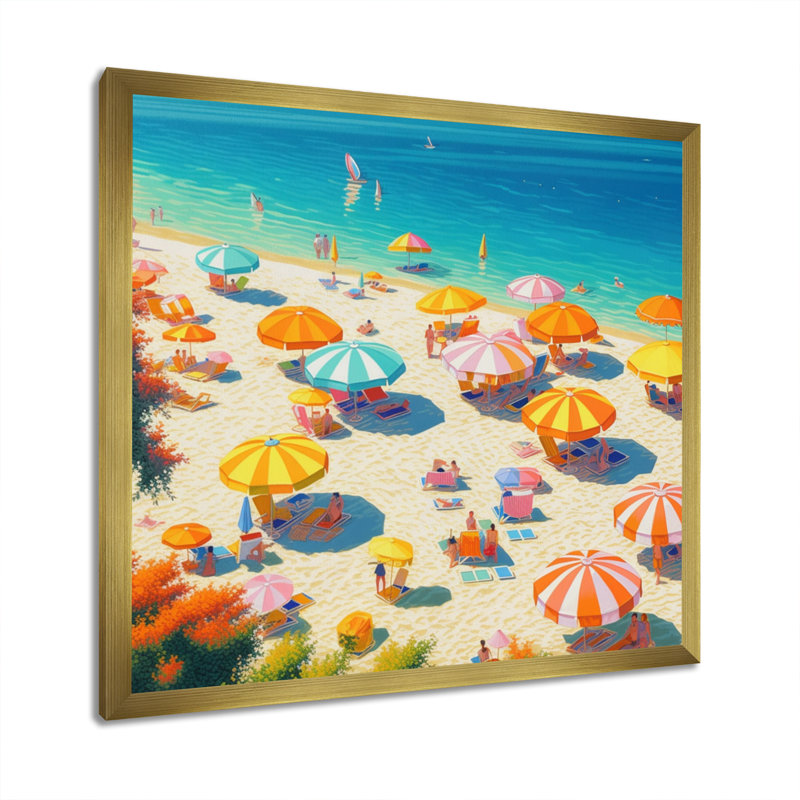 Flashback to Bright Day At The Beach sur impression sur toile, H 24 po x l 24 po x P 1 po, Cadre flottant doré