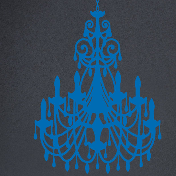 Décalcomanie murale lustre ornée, H 24 po x l 16 po x P 0,01 po, Bleu azur