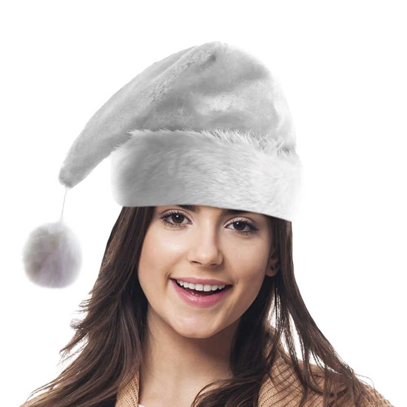 Chapeau de père Noël en velours de qualité professionnelle PMU, Blanc