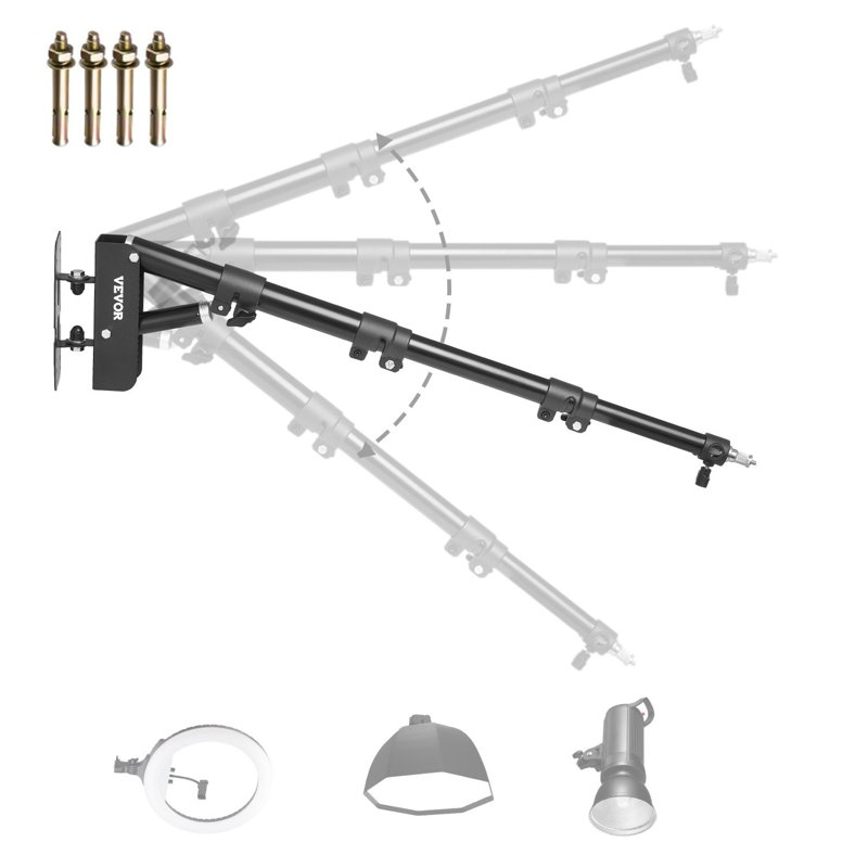Anneau de bras mural à anneau lumineux, 39,37 po / 100 cm, support de bras triangulaire avec bras pivotant à 180 °, support de tirpod robuste pour support, pour vidéo-studio, lumière, photographie, boîte à lumière, réflecteur