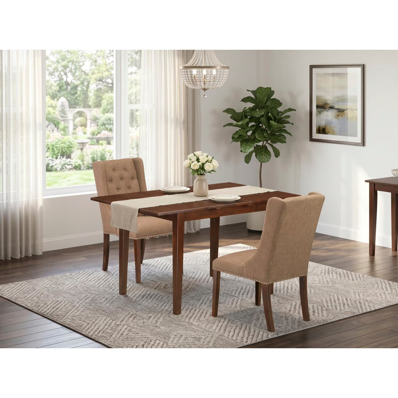 Finish Solid Wood Top with Butterfly Leaf Dining Table Set, Mahogany, 3 Pieces, Light Sable