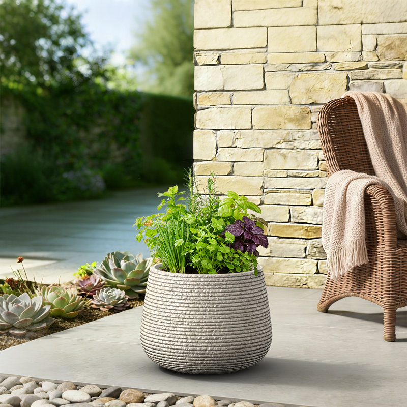 18 in. Large Stone Gray(Upgraded Interior) Concrete Round Planter / Pot with Draiange Holes for Indoor & Outdoor, Gray