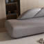 Banc rembourré en cuir crème avec méridienne moderne-101333544-101333545