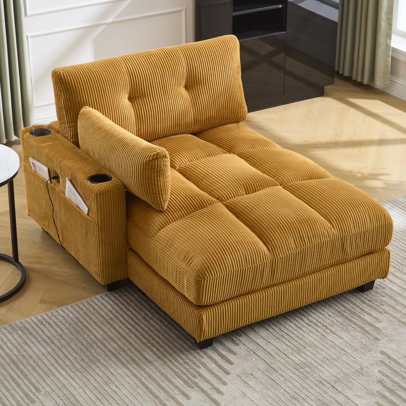 Corduroy Upholstered Chaise Lounge Sofa Chair(Just Half), Blue