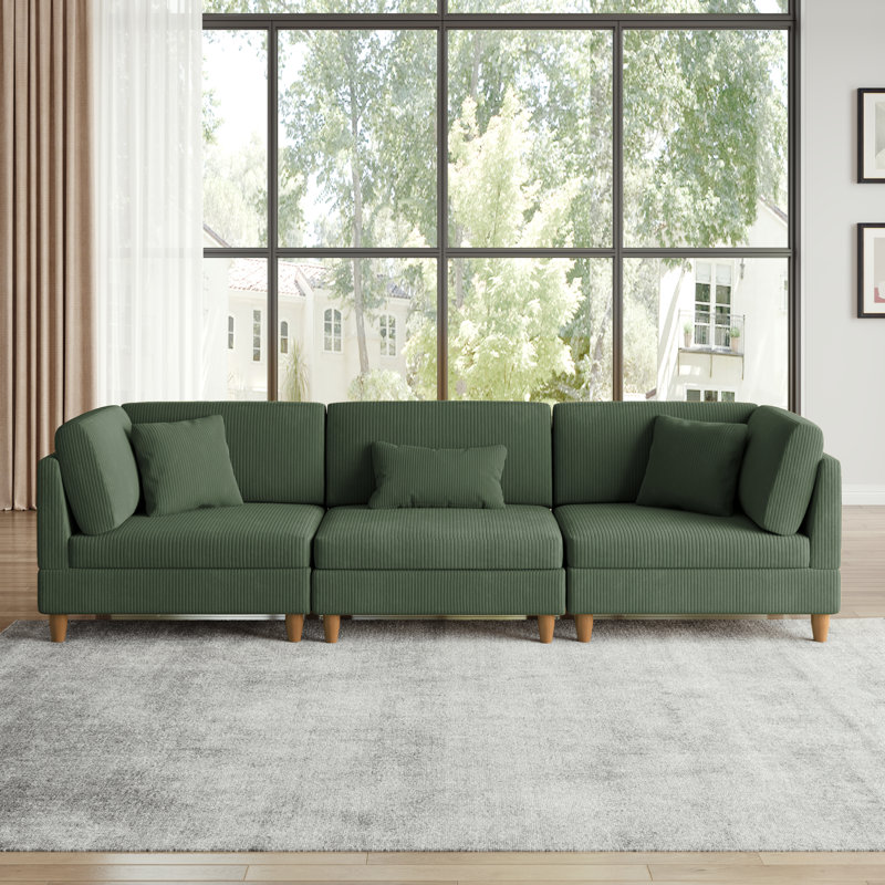 Canapé modulaire rembourré en velours côtelé 3 pièces Seemab, Vert