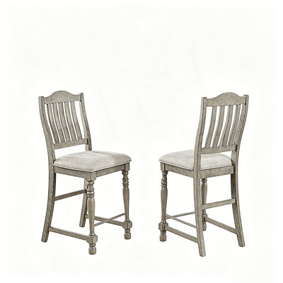 Ensemble de 2 chaises de salle à manger à hauteur de comptoir avec siège rembourré, tabourets de bar de ferme avec dossier à lattes