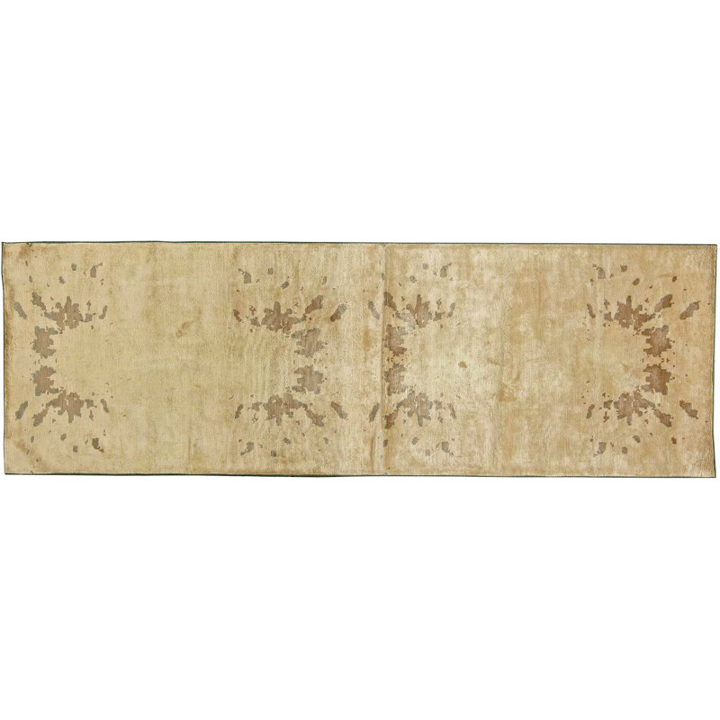 Tapis botanique contemporain beige en soie 3 pi 6 po x 10 pi 9 po Modern