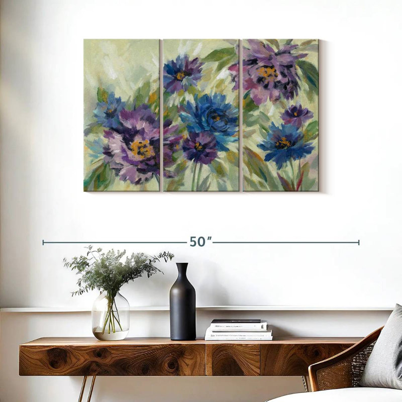 Harnek bleu vif et fleurs de lavande, H 24 po x l 38 po