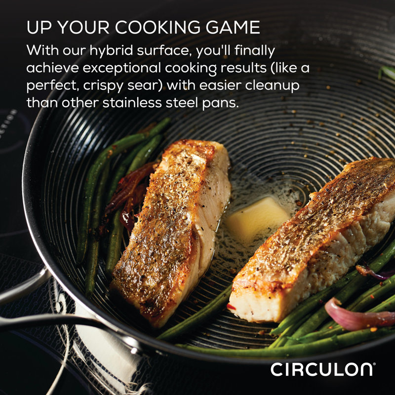Circulon Clad Stainless Steel Saucepan with Glass Lid and Hybrid SteelShield Nonstick, 2-Quart