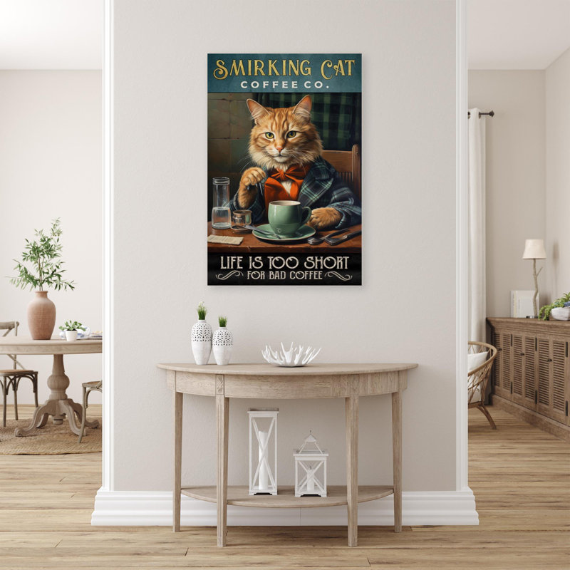 Smirking Cat Coffee Co - 1 pièce, impression sur toile tendue, H 36 po x l 24 po x P 1,25 po