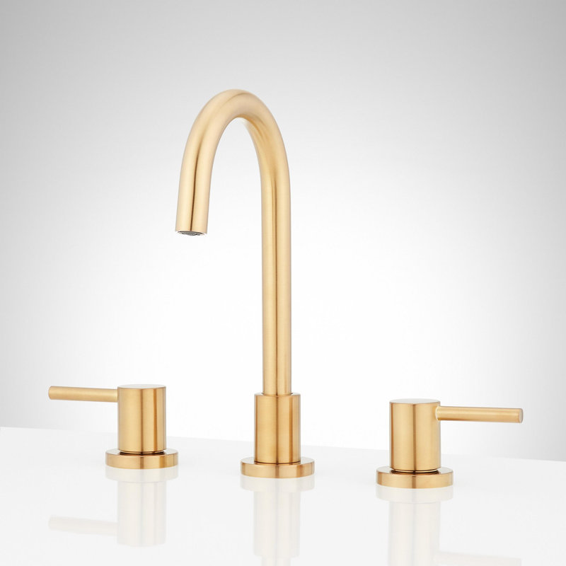 Lexia 1.2 GPM Widespread Gooseneck Bathroom Faucet, Brushed Gold