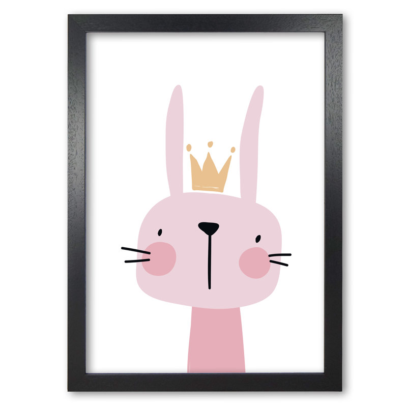 Pink Bunny - Painting, Black Grain Frame, 30 cm H x 21 cm W x 5 cm D