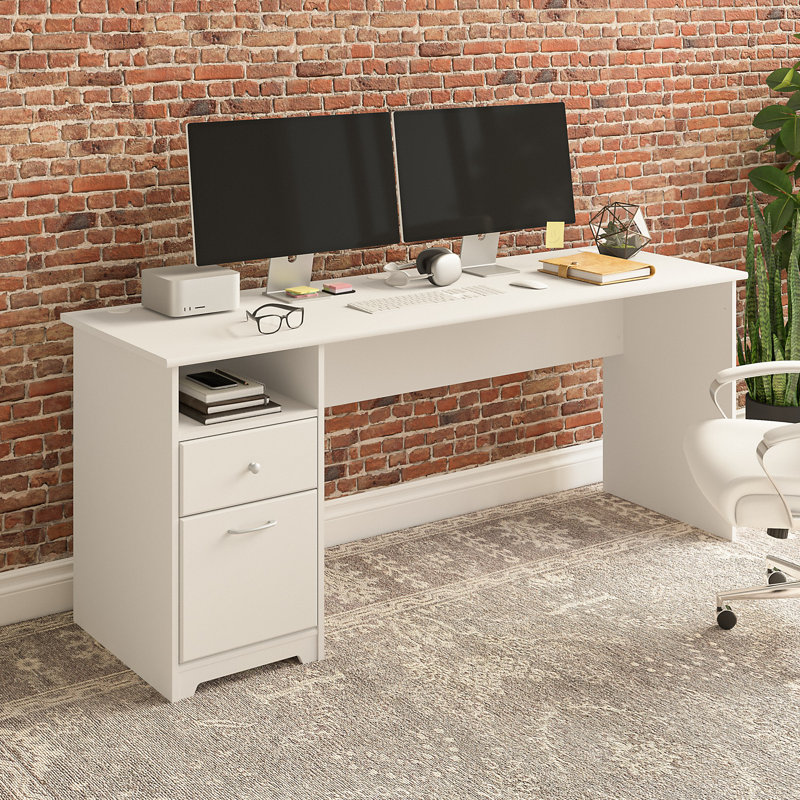 Ozro Singe Pedestal Desk, White, 30" H x 72" W x  23" D