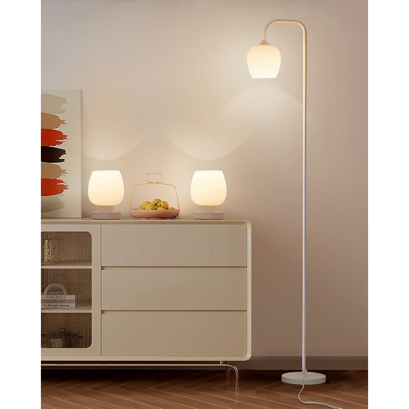 Ensemble de lampes modernes en verre opale moderne, lampes de table et lampe sur pied à intensité variable à 3 voies, ampoules DEL E26, parfaites pour le salon, la chambre à coucher et le bureau