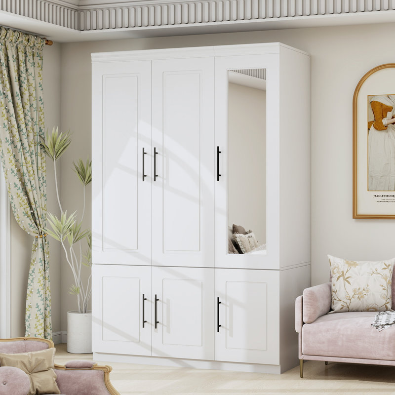Armoire-penderie 3 portes et miroir, blanc