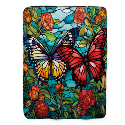 Stained Butterfly Panels - 1 Piece Premium Sherpa Blanket