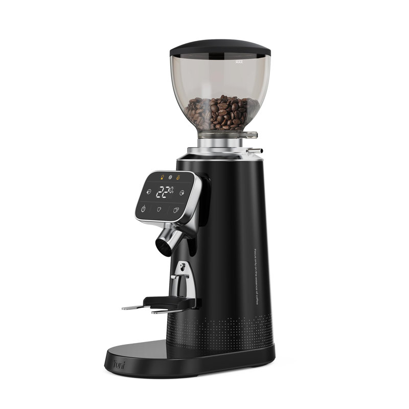 Moulin à café plat avec moules espresso Tuni G3 64 mm, ensemble de moulin à espresso électrique 100 réglages de mouture | Écran tactile de précision de qualité commerciale | Technologie antistatique | Acier inoxydable (noir)