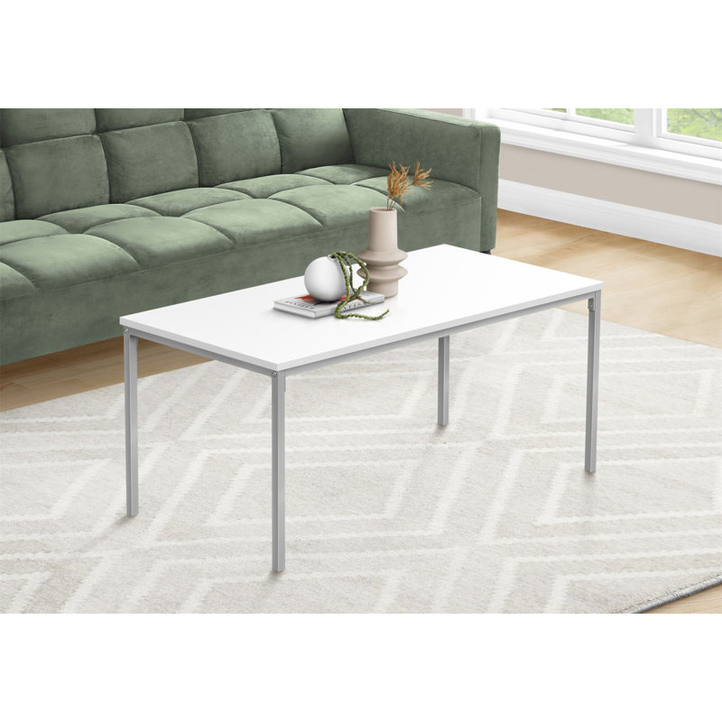 Table basse, accent, cocktail, rectangulaire, salon, L 40 po, stratifié blanc, métal gris, contemporain, moderne, Blanc