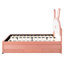 Lit double avec lit gigogne et 3 tiroirs, tête de lit en forme de lapin, revêtement rose, plateforme lapin, peu encombrant
