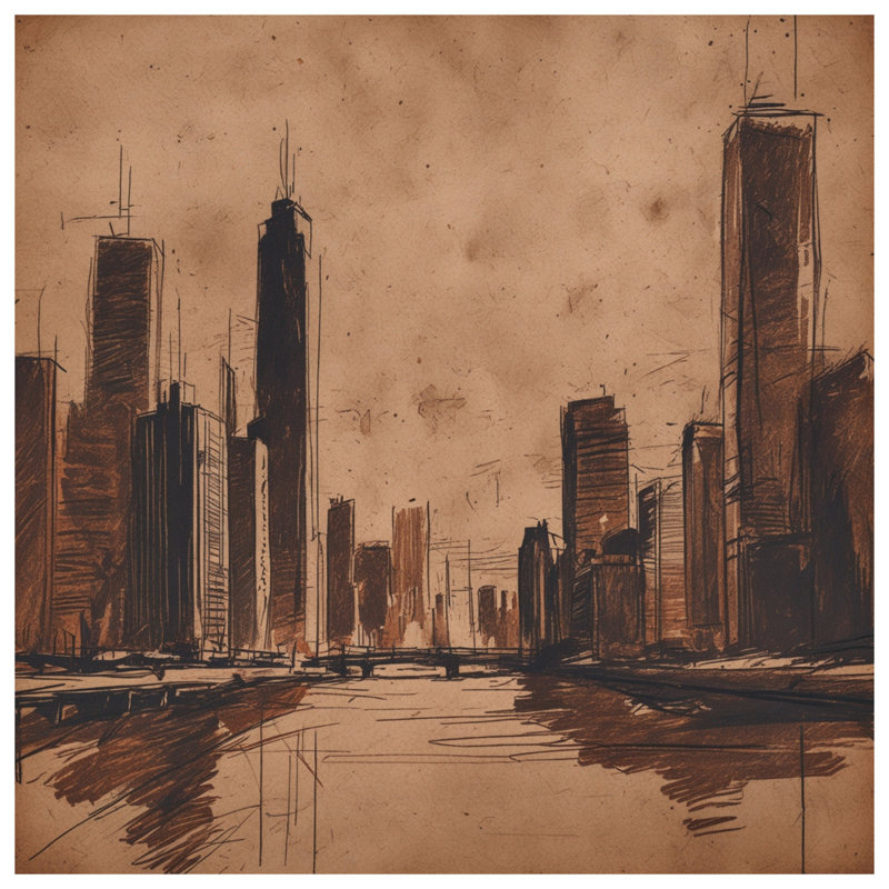 Tapisserie sépia - paysage urbain, 104 po H x 88 po avec 4 œillets