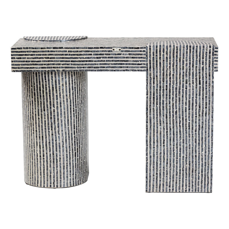 Console Bali & Pari Tawana Capiz avec motif géométrique - table d'appoint décorative moderne pour entrée ou salon