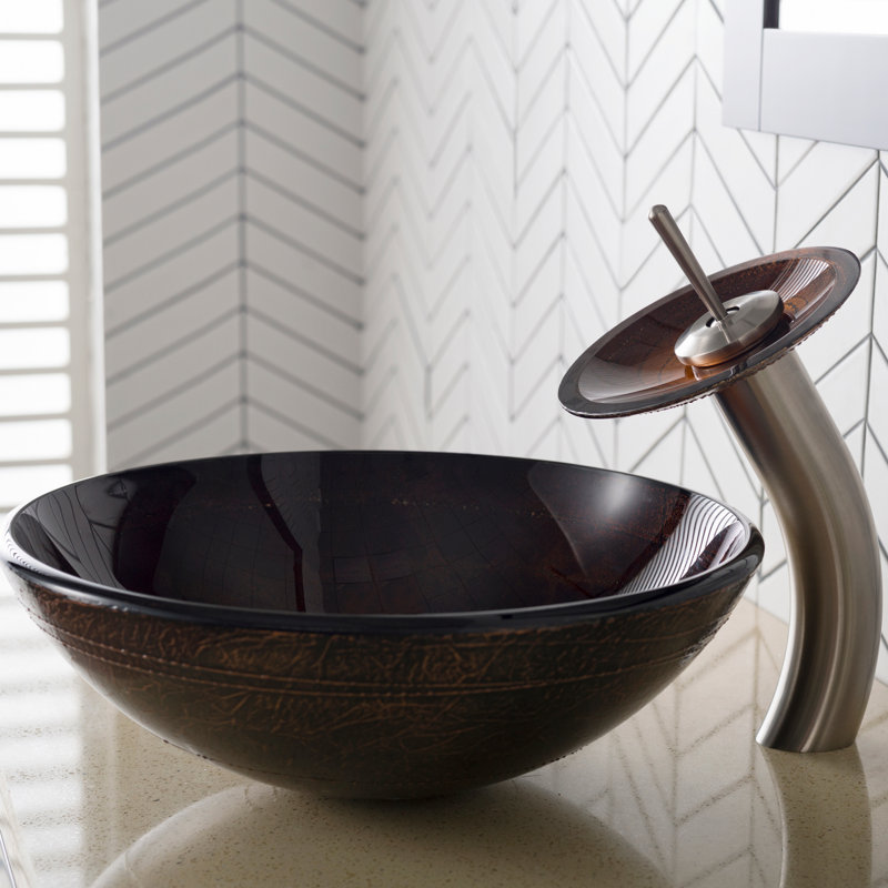 Lavabo de salle de bain vasque circulaire en verre de cuivre, Nickel satiné