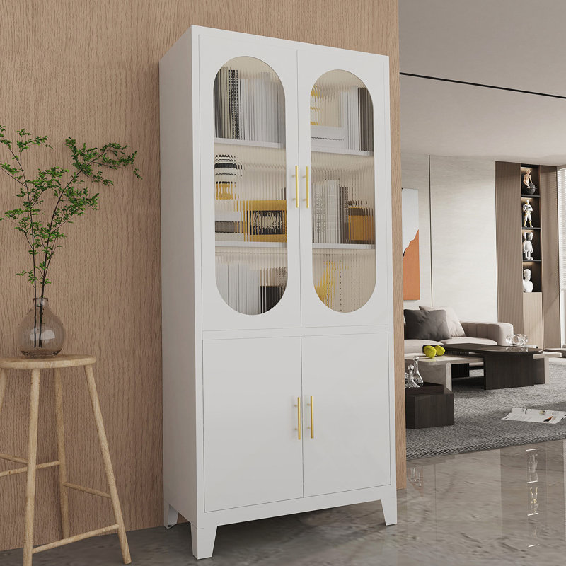 Armoire 2 portes cannelées en verre, Blanc
