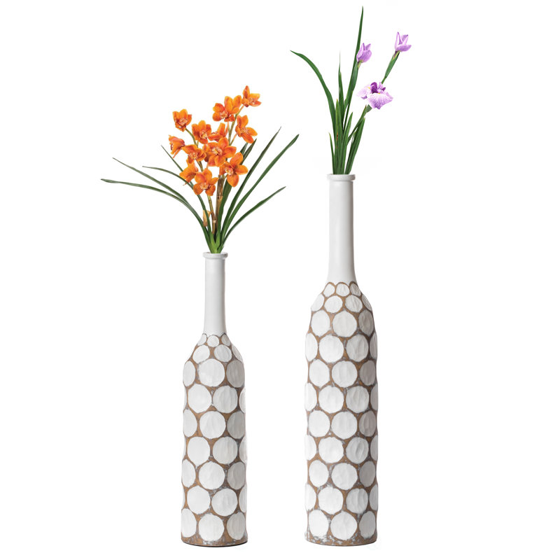 Modern White Carved Divot 39'' Plastic Floor Vase