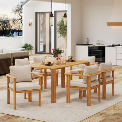Kaja Outdoor Acacia Wood Dining Set With Cushion