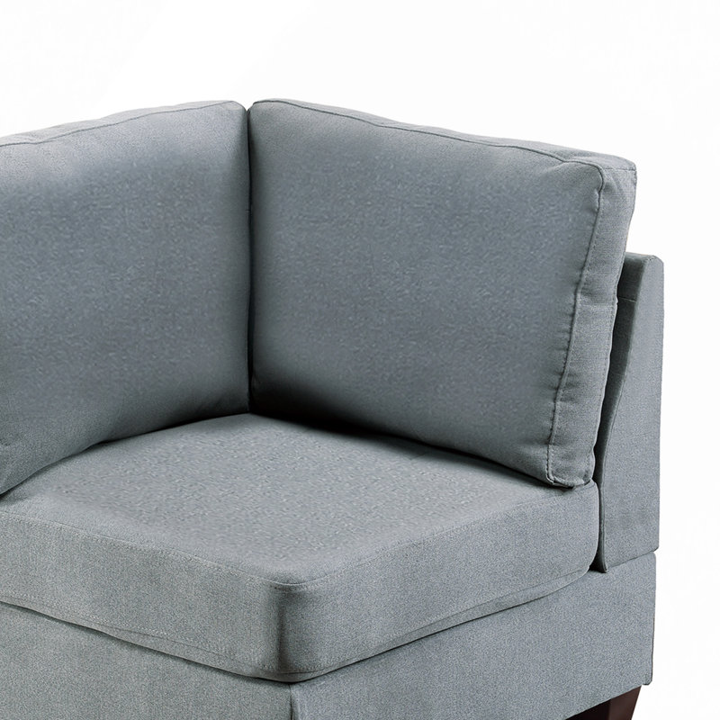Canapé modulaire, ensemble modulaire gris, tissu d'aspect lin, structure en bois, sans accoudoirs et repose-pieds